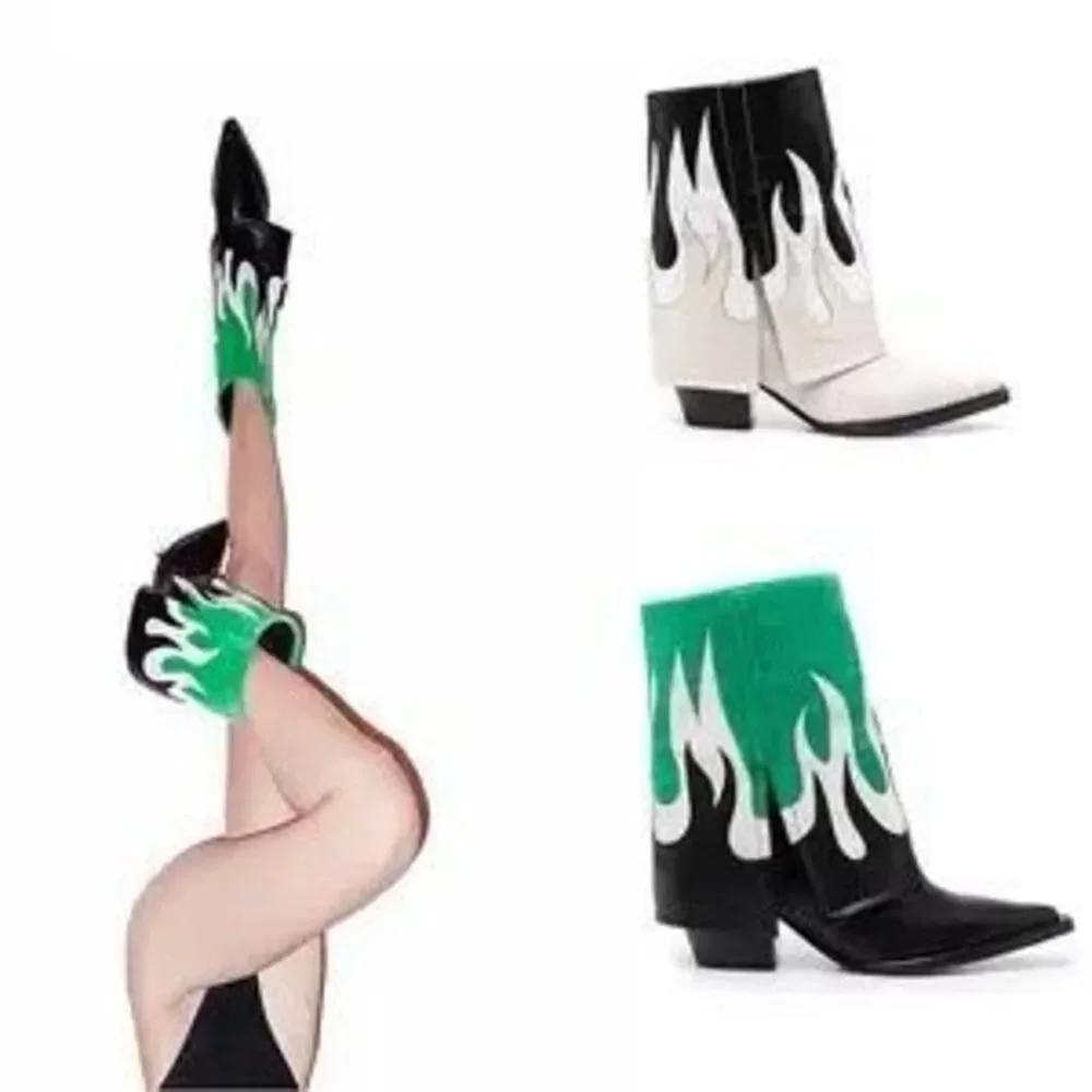 Gianni Bini Conley Flame Leather Western Foldover Boots, Women US Size 6 & 5.5 - Picture 2 of 10